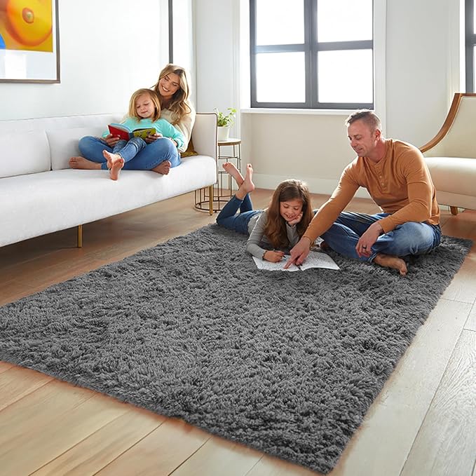 Ophanie Rugs for Living Room, Upgrade Non-Slip Fluffy Soft 5x8 Area Rug, Shag Large Fuzzy Plush Carpets for Bedroom Grey, Shaggy Gray Kids Boys Girls Dorm Nursery Home Decor Aesthetic