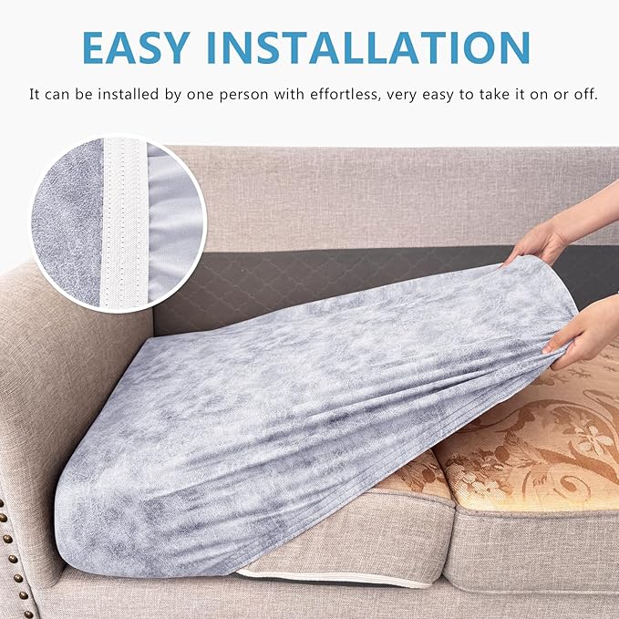 Leather Look Couch Cushion Covers Sofa Seat Slipcovers Sets Couches Furniture Protector for Sectional Armchair Loveseat Pets Kids Stretch Spandex Fabric (3 Cushion Sofa, Marble)