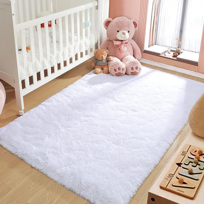 LOCHAS Ultra Soft Indoor Modern Area Rugs Fluffy Living Room Carpets for Children Bedroom Home Decor Nursery Rug 5.3x7.5 Feet, White