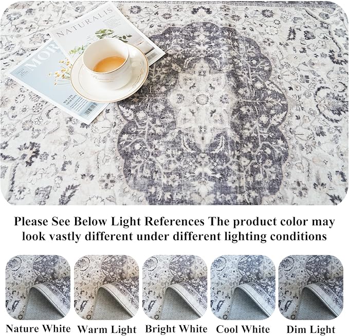 Hallway 4x8 Washable Runner Rug: Oriental Stain Resistant Entryway Kitchen Rug Farmhouse Soft Carpet for Bathroom Bedroom Thin Laundry Room Floor Mat with Non Slip Backing for Pets Family(4x8,Grey)