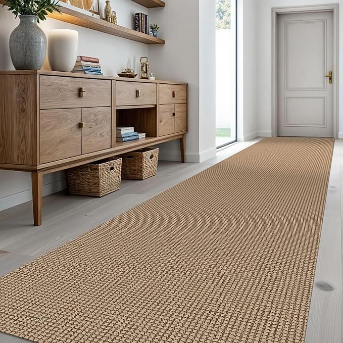 KOZYFLY Extra Long Runners for Hallways 3x18 ft Washable Kitchen Runner Non Slip Rubber Backed Hallway Rug Cotton Entryway Runner Rug Floor Carpet for Indoor Hall, Kitchen, Stair, Tan/Orange/Brown