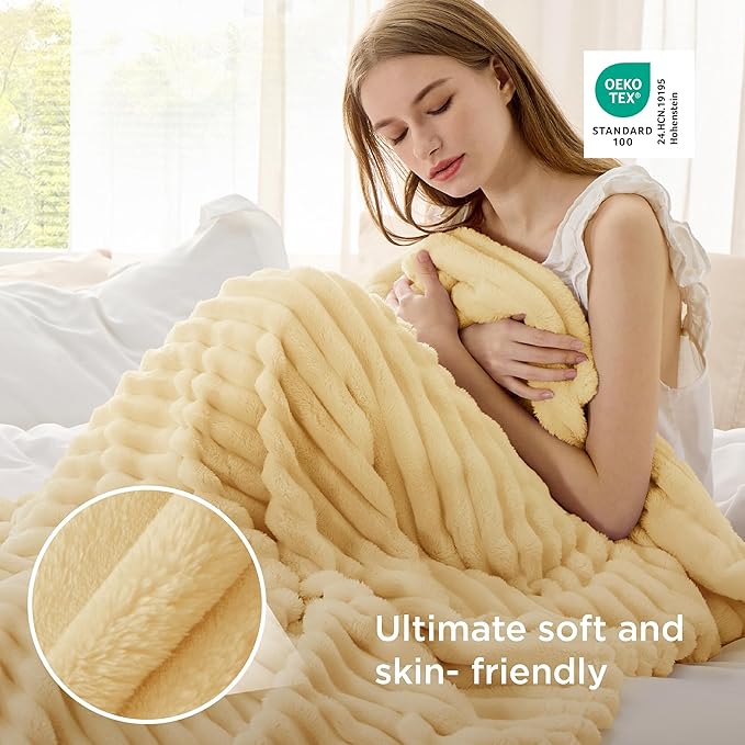 Bedsure GentleSoft Custard Yellow Fleece Twin Blanket for Couch - Super Soft Cozy Blankets for Women, Cute Small Blanket for Girls, 60x80 Inches
