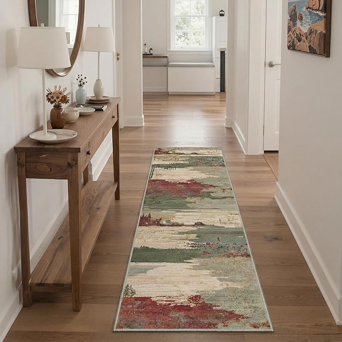 Area Rugs 5x7 for Living Room Bedroom, Modern Abstract Machine Washable Rug, Large Soft Low Pile Floor Carpet with Non Slip Backing for Dining Room, Moss Green