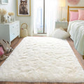 Pionblank Fluffy Area Rug for Bedroom 4x6 Feet, Indoor Plush Carpet, Shag Soft Bedside Rug, Cute Comfy Furry Rug for Living Room Dorm Girls Boys Room Nursery Decor, Cream White