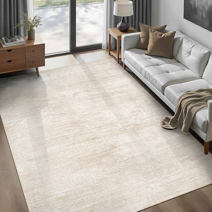 Area Rugs 6x9 for Living Room: Washable Rug Modern Abstract Neutral Soft Non-Slip Low-Pile Indoor Carpet for Bedroom Dining Room Playroom Home Office (Beige, 6'x9')
