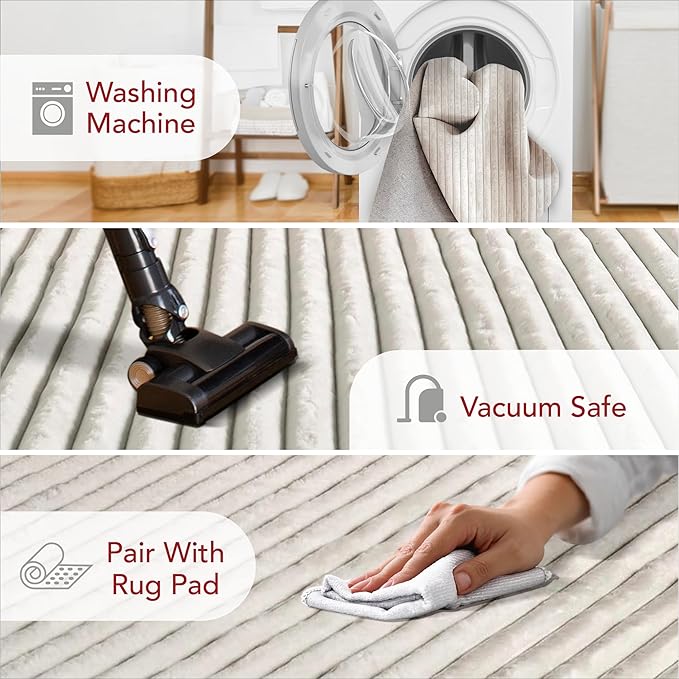 Nuloom SuperiorWash Collection Kai Off-White, 5' x 8', Fluffy and Cozy, High Traffic, Stain Resistant, Easy Clean, Durable Washable Area Rug for Bedroom, Living Room, Dining, Den, Foyer, Entryway