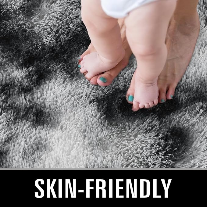 TWINNIS Super Soft Shaggy Rugs Fluffy Carpets, 5x8 Feet, Indoor Modern Plush Area Rugs for Living Room Bedroom Kids Room Nursery Home Decor, Upgrade Anti-Skid Rectangular Fuzzy Rug, Black and White