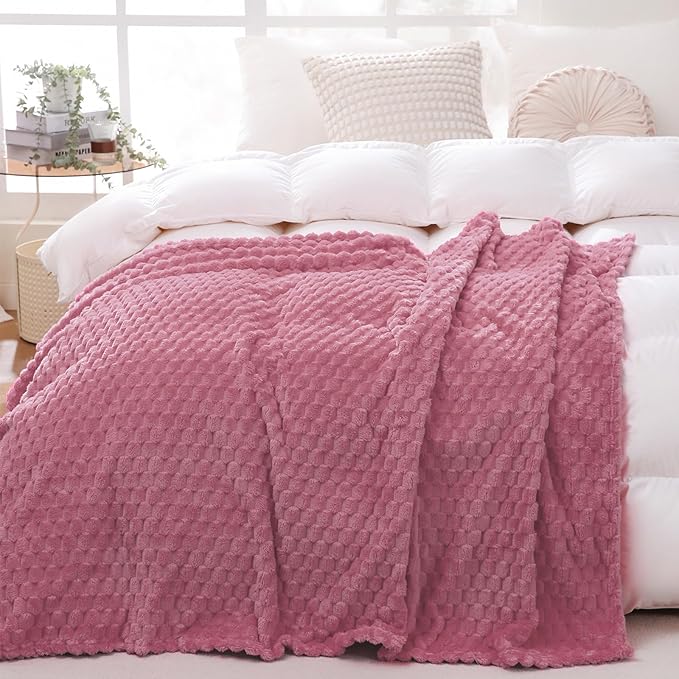 Dusty Pink Throw Blanket 108"×90" inches Gifts for Mom Fuzzy 3D Jacquard Decorative Flannel Fleece Super Soft Plush Cozy Blanket for Couch Sofa Chair Lightweight