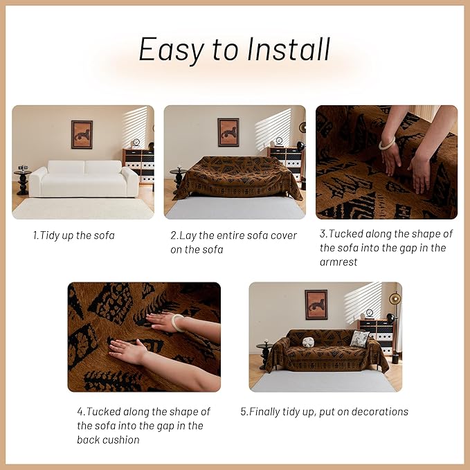 MYSKY HOME Boho Couch Cover Sofa Covers, Couch Covers for 2-3 Cushion Couch Sofa, Chenille L Shape Sectional Couch Cover- Pet-Friendly, Machine Washable, Sofa Protector for Kid, 71"x118", Coffee