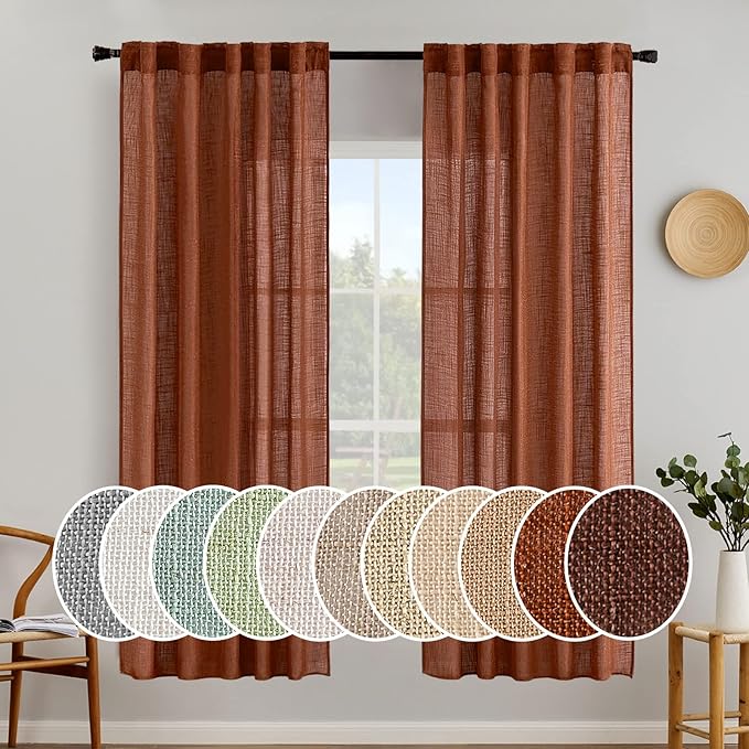 MIULEE Burnt Orange Curtains 72 Inch Length for Bedroom Living Room, Soft Textured Window Drapes Terracotta Rust Boho Fall Decor Semi Sheer Light Filtering Back Tab Rod Pocket Modern, 2 Panels
