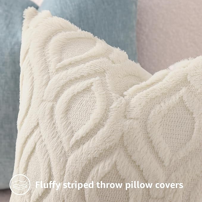decorUhome Throw Pillow Covers 12x20 Inch Set of 2, Soft Plush Faux Wool Beige Solid Couch Pillow Covers, Accent Farmhouse Neutral Rectangle Pillow Cases for Sofa Bed Living Room