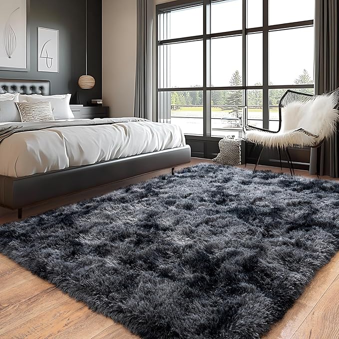 Pionblank Large Rug for Living Room 6x9 Feet, Modern Soft Shag Area Rug, Plush Fuzzy Carpet for Bedroom Girls Boys Room Home Nursery Teens Dorm Decor, Dark Grey