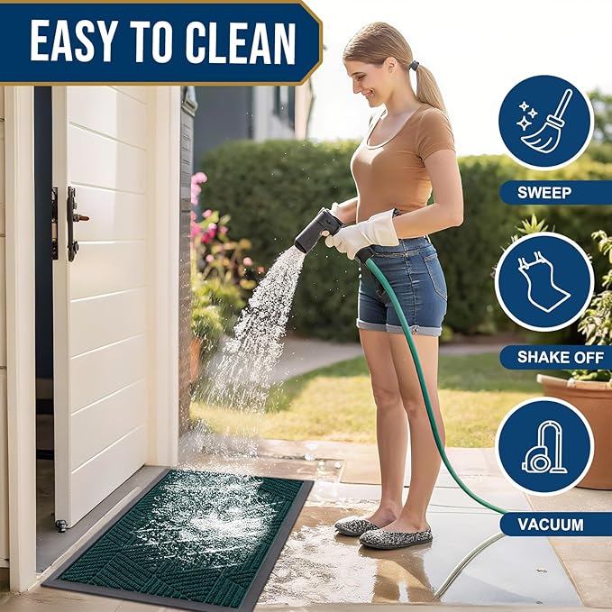 Smiry Front Door Mat Outside Entrance, Heavy Duty Sturdy Natural Rubber Doormat, Trap Dirt and Moisture, Easy Clean Low Profile Mats for Indoor Outdoor Entry, Irregular Triangle (47x32, Atlantic Blue)