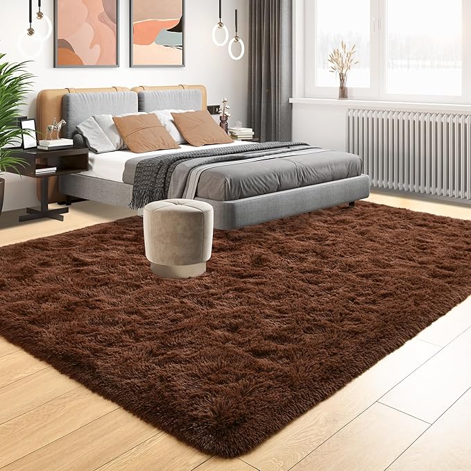 Tepook Area Rugs 9x12 for Living Room, Super Soft Fluffy Rugs for Bedroom, Modern Shaggy Rug Fuzzy Carpets for Kids, Plush Indoor Nursery Home Decor Rug with Non-Slip Bottom, Brown
