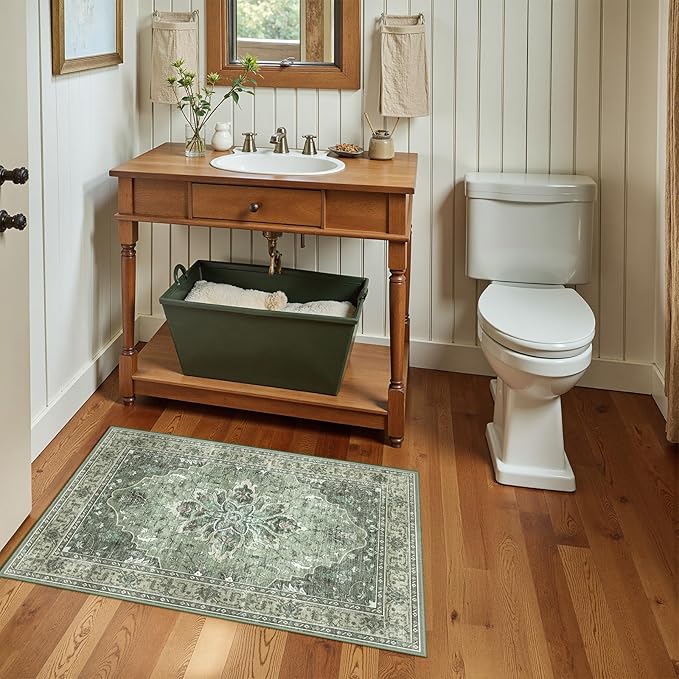 Area Rugs 2'x3' Kitchen Rugs Entry Rug Small Rugs for Entryway Kitchen Bathroom Door Mat Indoor Entrance,Washable Non Slip, Dark Green Gray