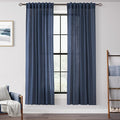 Navy Blue Curtains 72 inch Length for Bedroom Back Tab Light Filtering Semi Sheer Blue Living Room Curtains Linen Cotton Textured Indigo Blue Drapery Panel Modern Farmhouse Aesthetic Decor Dark Blue