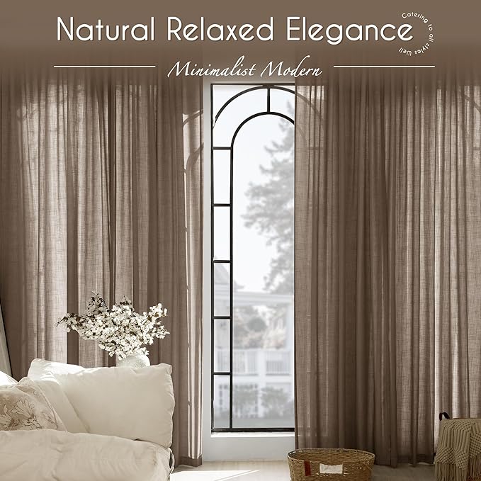 Chocolate Brown Linen Curtain 102 inch Length 2 Panels Back Tab Light Filtering Living Room Curtain Drapes Home Office Modern Minimalist Decor Farmhouse Boho Neutral Semi Sheer Curtain 102 inch Long