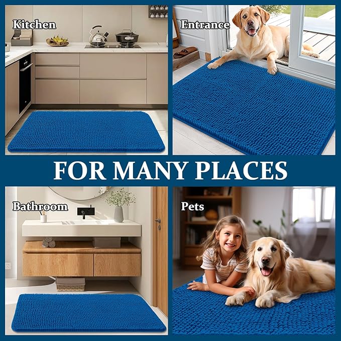 OLANLY Dog Door Mat for Muddy Paws 54x24, Absorbs Moisture and Dirt, Absorbent Non-Slip Washable Doormat, Quick Dry Chenille Mud Mat, Entry Indoor Entryway Carpet for Inside Floor, Deep Navy Blue