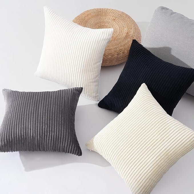 Topfinel Black and White Decorative Throw Pillow Covers Cushion Cases,Set of 4 Soft Velvet Modern Unique Designs,Mix and Match for Home Decor,Pillow Inserts Not Included (22x22 inch,Black/White)