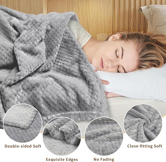 4 Pack Fleece Throw Blankets 50x60 Inches - 270 GSM Ultra Soft Plush Flannel for Bed Couch Sofa, Lightweight Warm 3D Waffle Texture, No Shedding No Pilling All Season Throw (Gray)