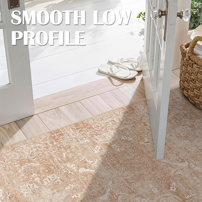 2'6"x14' Washable Hallway Runner Rug - Non Slip Kitchen Runner Rugs with Rubber Backing Vintage Low-Pile Carpet Runners for Entryway Dining Room Laundry Room Home Decor (Brick)
