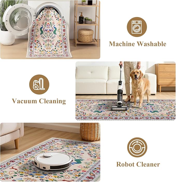 HEBE Washable Hallway Runner Rug 2'x 6' Non Slip Kitchen Rugs Runner,Low Pile Entryway Rug Laundry Room Mat Floral Carpet Runners for Hallways, Kitchen,Bathroom,Laundry,Bedside Rug