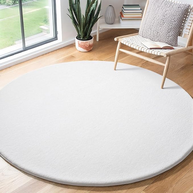 Amearea White Round Area Rugs 4ft Washable Circle Rugs for Bedroom Living Room, Fluffy Indoor Thickened Memory Foam Rug, Non Slip Minimalist Circular Carpet for Kids Boys Girls Dorm Nursery Room Decor