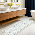 Hazo Haus Boho Bathroom Runner 2x7 - Cream Green Oushak Floral Turkish, Washable Low Pile Non Slip Stain Resistant Small Accent Rug for Kitchen, Hallway