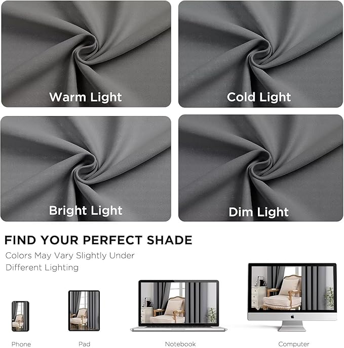 Joydeco Blackout Curtains 63 Inch Length 2 Panels Set, Thermal Insulated Long Curtains& Drapes 2 Burg, Room Darkening Grommet Drapes for Bedroom Living Room Window (Light Grey, W52 x L63 Inch)