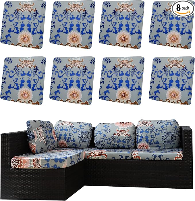 Outdoor Cushion Covers Set,8PCS Patio Furniture Couch Seat Slipcovers, Replacement for Sofa Sectional Chair(Cover，Only)