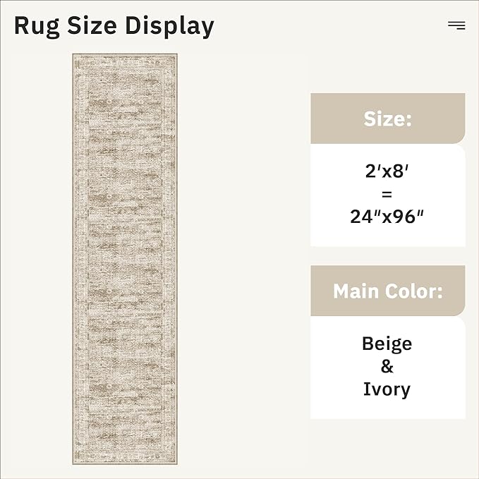 Soalmost Runner Rug 2'x8' Washable Non-Slip Runner Rugs for Kitchen Bathroom Laundry Room Brown Vintage Floor Carpet Runners for Hallway Entryway