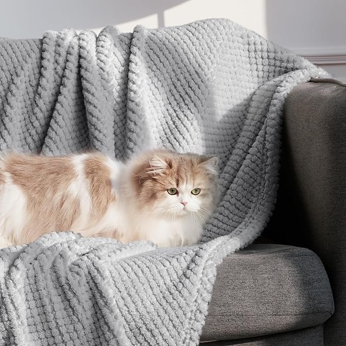 Whale Flotilla Extra Large Fuzzy Fleece Throw Blanket for Couch, 50x70 Inch Fluffy Warm Soft Jacquard Blankets for All Season, Lightweight and Cozy, Light Grey