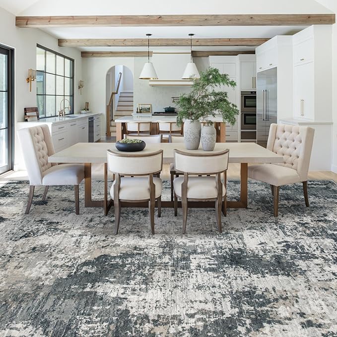 9x12 Area Rug for Living Room, Washable Modern Abstract Large Area Rug Neutral Soft Non Slip Kids Rug Stain Resistant Indoor Carpet for Bedroom Dining Room Playroom Office(GreyWhite, 9'x12')