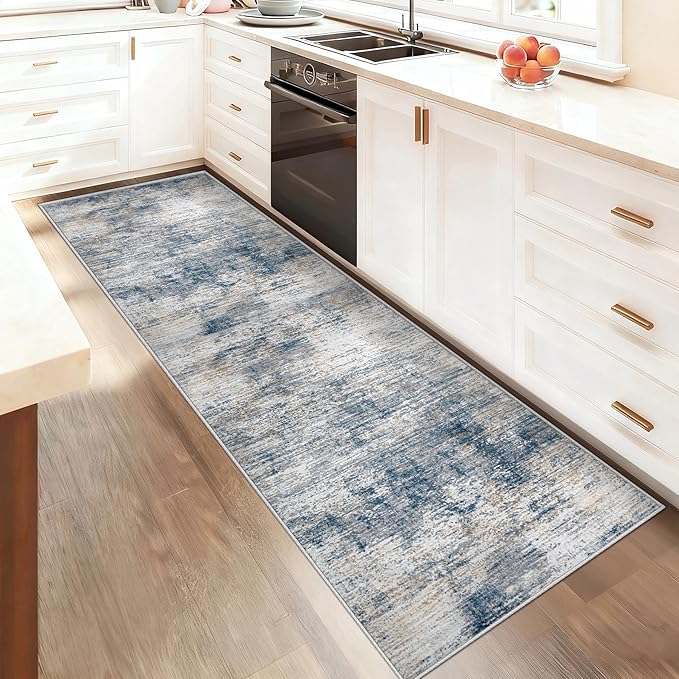 XLUEZ 2x8 Runner Rug for Hallway, Washable Modern Abstract Runner Rugs Neutral Soft Non Slip Kids Rug Stain Resistant Indoor Runners for Entryway Bedroom Kitchen Laundry Room(BlueWhite, 2'x8')