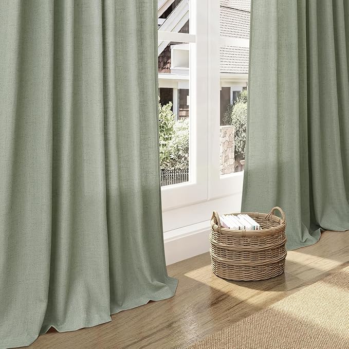 Desert Sage Linen Curtains for Living Room 105 Inches Long Light Filtering Semi Sheer Curtain Back Tab Rustic Farmhouse Decor Elegant Luxury Boho Drapes for Bedroom Dinner Room 52x105, 2 Panels