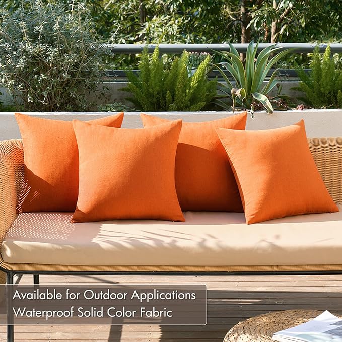 MIULEE Pack of 4 Decorative Bright Orange Throw Pillow Covers Linen Waterproof Pillow Covers Outdoor Farmhouse Cushion Cases for Halloween Patio Garden Tent Balcony Couch Sofa 16x16 inch