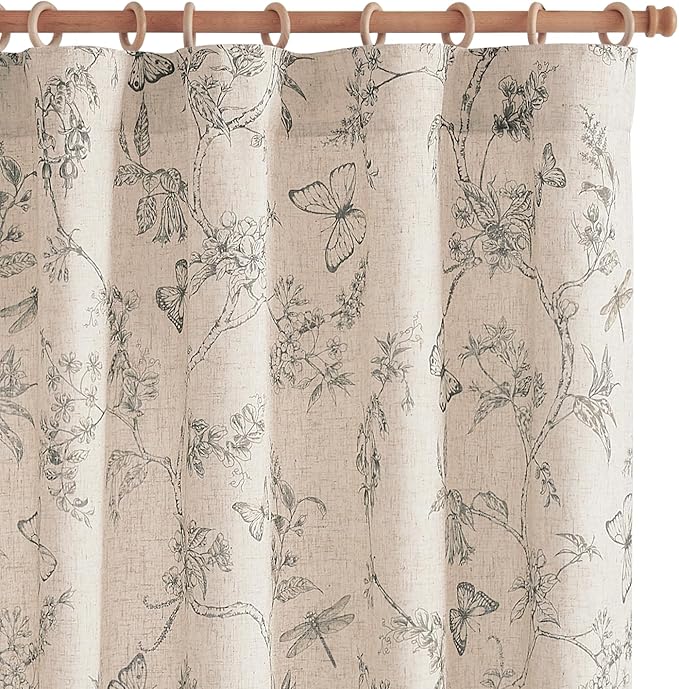 jinchan Floral Curtains Lined Linen Blend Curtain for Living Room 63 Inch Length Grey Farmhouse Curtains French Country Flower Gray Patterned Curtain Drapes Back Tab Rod Pocket 2 Panels