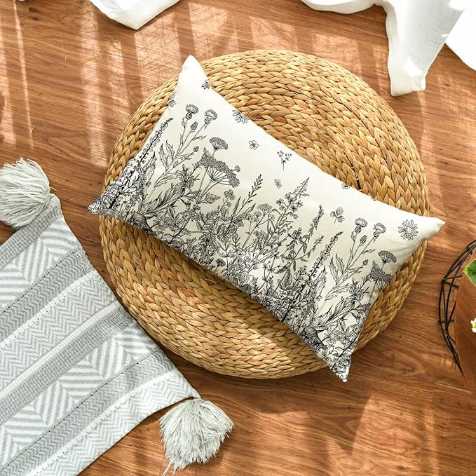 AVOIN colorlife Wildflowers Spring Antique Herbs Throw Pillow Cover, 12 x 20 Inch Flower Cushion Case Decoration for Sofa Couch