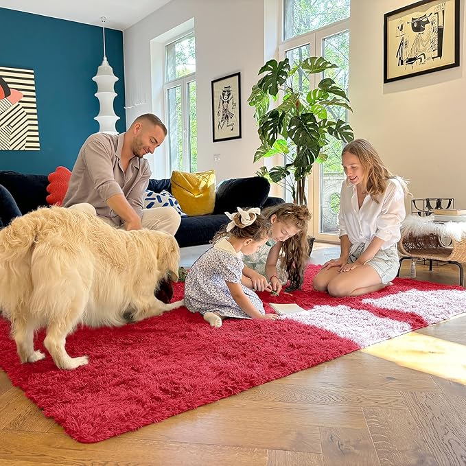 OLANLY 5x8 Machine Washable Large Area Rugs for Living Room, Bedroom, Soft Fluffy Shaggy Bedside Rug, Indoor Floor Carpet for Kids Girls and Boys, Dorms, Nursery, Home Decor Aesthetic, Red