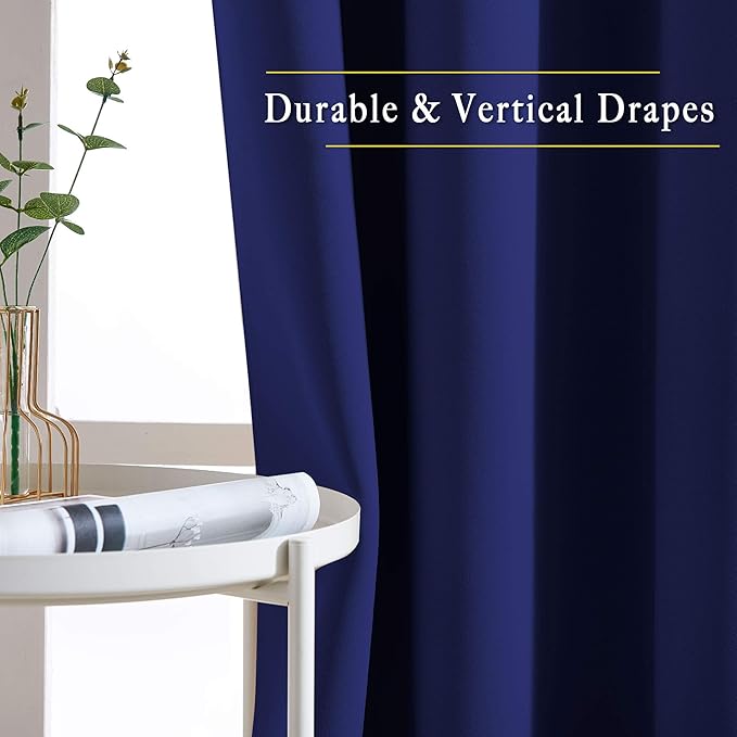 NICETOWN Blackout Doorway Curtains 80 inch Length - Grommet Room Darkening Thermal Insulated Soundproof Window Treatments for Bedroom/Closet (2 Panels, 46 x 80 Inch, Navy Blue)