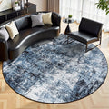 Rugflix Round Area Rugs 8Ft for Living Room, 8x8 Washable Rug Stain-Resistant Low Pile, Modern Dark Carpet for Dining Room Home Office Kid Room Nursery Bedroom, Navy Blue/Black