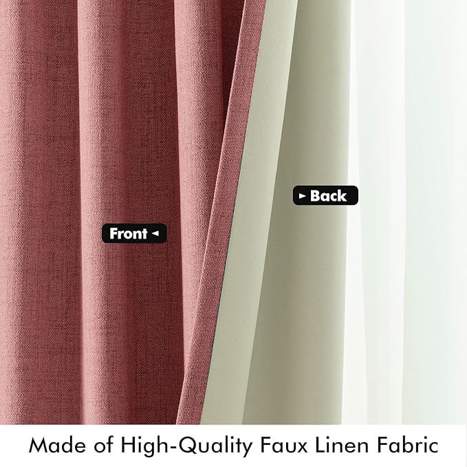 MIULEE 100% Blackout Linen Curtains for Bedroom, Dusty Rose Solid Luxury Decor Thermal Insulation Room Darkening Drapes for Living Room Nursery Back Tab Rod Pocket 42 x 84 Inches, 2 Panels