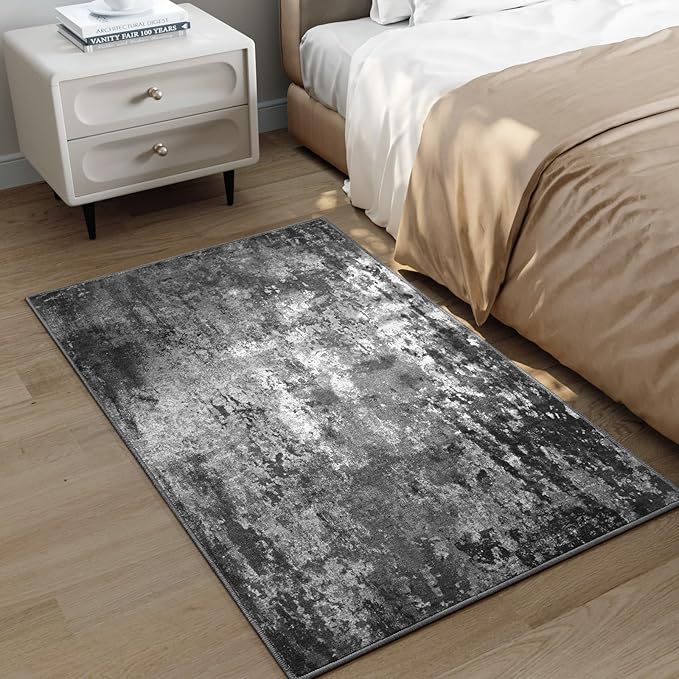 Entrance Rugs Indoor 2x3 Black Entry Rug Washable Abstract Black Small Area Rug Non-Slip Low Pile Throw Rugs for Entryway, Kitchen Floor, Front Door Indoor Door Mat, Bathroom, Bedroom Bedside