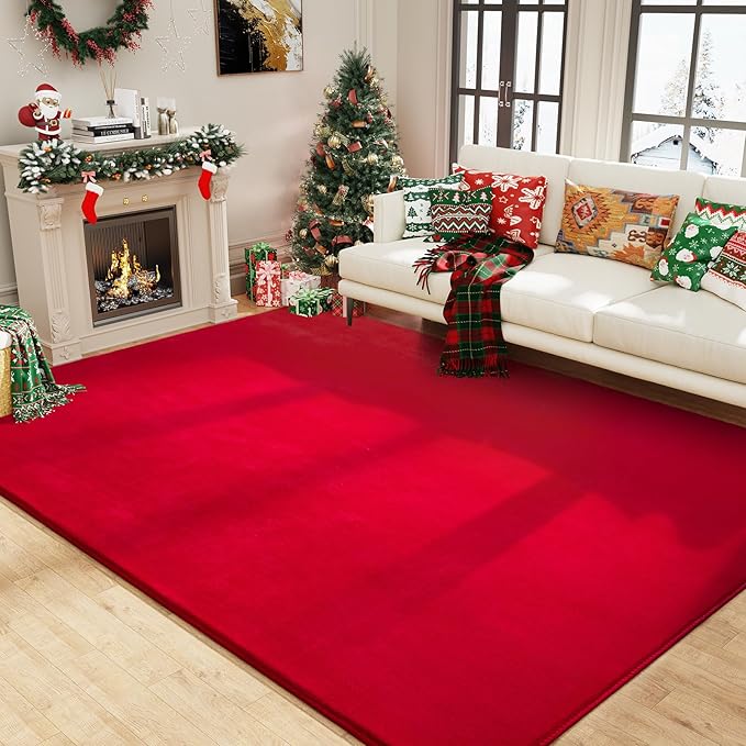 Amearea Modern Area Rugs for Bedroom Living Room, 4x6 Feet Red Thickened Memory Foam Rug, Fluffy Indoor Washable Rugs Non Slip Minimalist Carpet for Kids Boys Girls Dorm Nursery Room Decor