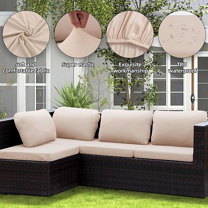 Outdoor Cushion Covers Set,12PCS Patio Furniture Couch Seat Slipcovers, Replacement for Sofa Sectional Chair(Cover，Only)