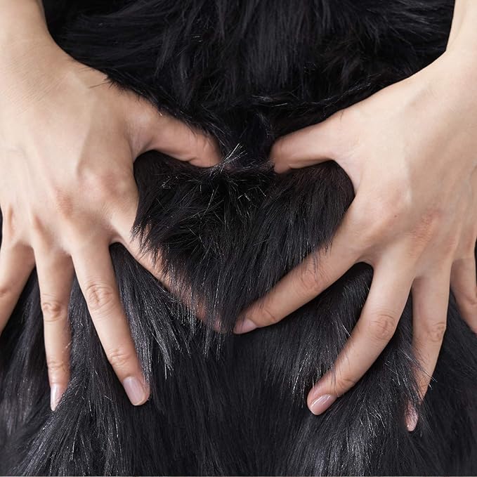 Faux Fur Rug Sofa Chairs Cover, Black Small Rug for Bedroom, 2X3 Shaggy Furry Rugs for Kids Room, Shag Fluffy Rugs for Nursery Room, Soft Fuzzy Plush Carpet, Cute Floor Dorm Decor