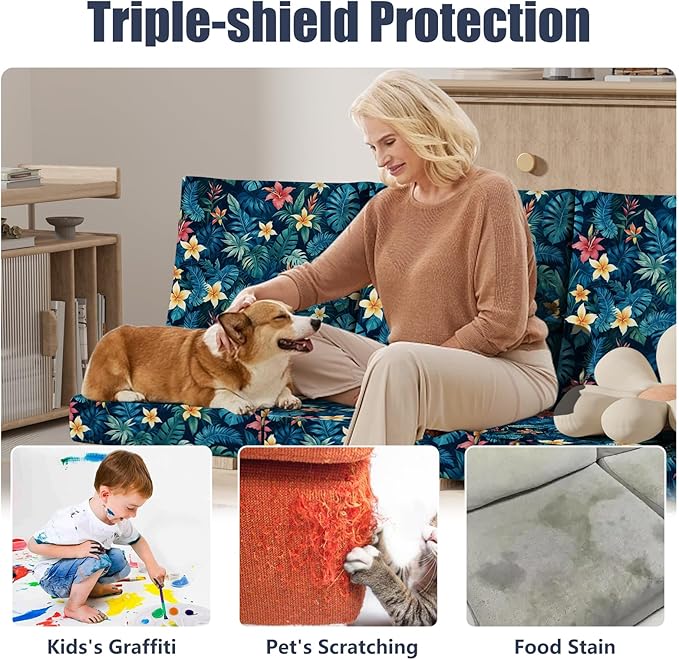 8Pcs Stretch Patio Cushion Covers, Outdoor Couch & Sofa Replacement Slipcovers for Patio Furniture Cushion Covers, Washable Reusable Furniture Protector