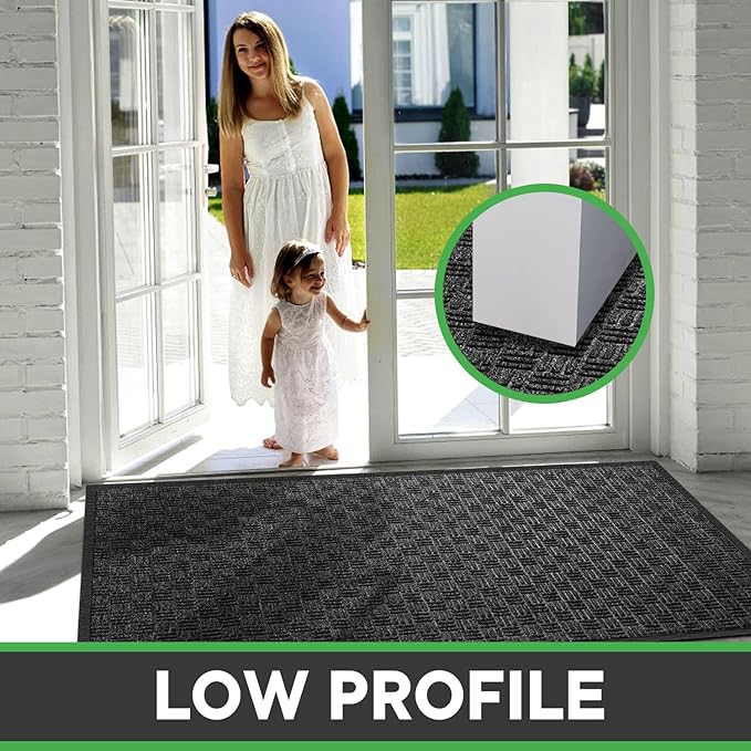 Mibao Front Door Mat, Heavy Duty Durable Welcome Mat for Outdoor Indoor, Dirt Trapper Waterproof Super Absorbent Door Mat for Entryway Outside Patio Porch, 24"x36", Gray