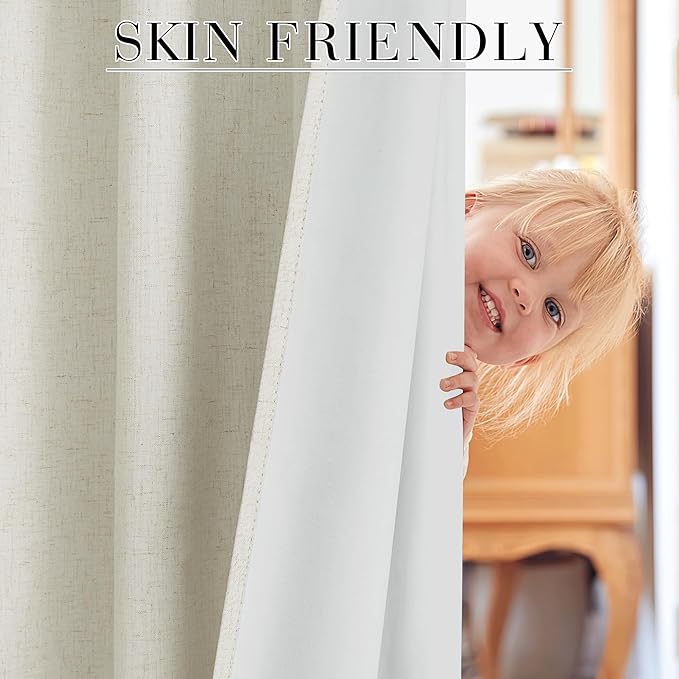 RYB HOME Natural Linen 100% Blackout Curtains for Bedroom 72 Long 52 Width, Linen Blackout Curtains Privacy Protection& Thermal Insulated for Sliding Door/Living Room, 2 Panels