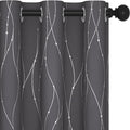 Deconovo Short Curtains Grey, Blackout Kitchen Curtain, Thermal Insulated Soundproof Drapes, Wave Dots Foil Print, 38 x 45 Inches, 2 Panels, Machine‑Washable Privacy Window Panel for Nursery Office